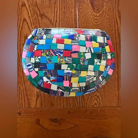 🆕 Ramla Artistic Multi - Color Mosaic Crossbody Bag with Gold Accents - Picture 7 of 15